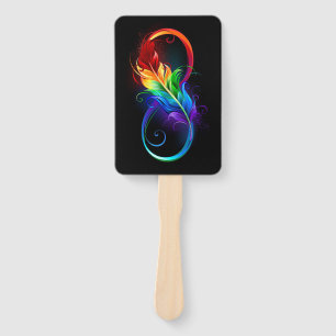 Éventail Symbole d'infini avec plume arc-en-ciel