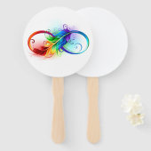 Éventail Symbole d'infini avec plume arc-en-ciel (Devant et derrière)