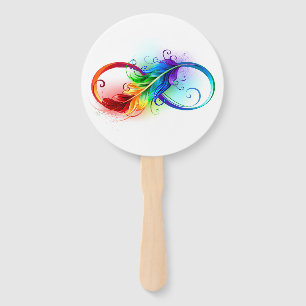 Éventail Symbole d'infini avec plume arc-en-ciel