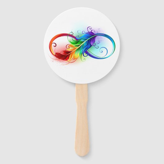 Éventail Symbole d'infini avec plume arc-en-ciel (Devant)