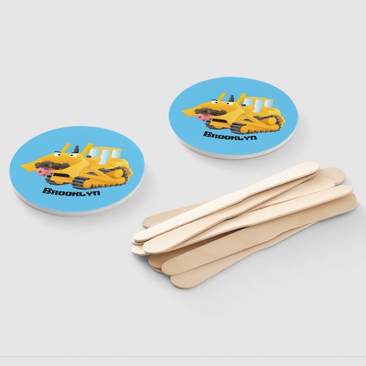 Éventail Sympa joli caractère de dessin animé au bulldozer (Non-assemblé)