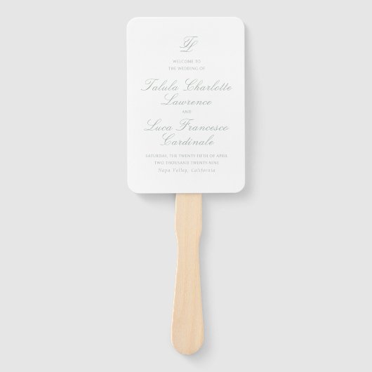 Éventail Talula Sage Green Programme de mariage élégant (Devant)