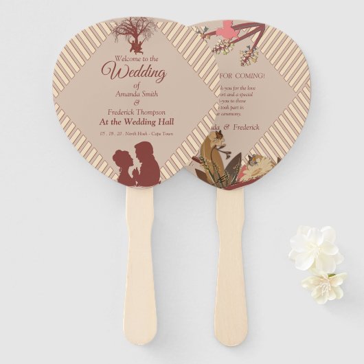 Éventail Tan - Marsala Vin & Twist Pink Hand Fans (Devant et derrière)