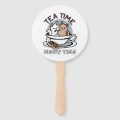 Éventail Tea Time Meow Time - Cute Cat and Tea Design (Dos)
