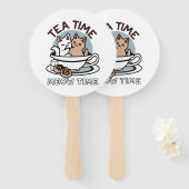 Éventail Tea Time Meow Time - Cute Cat and Tea Design (Devant et derrière)