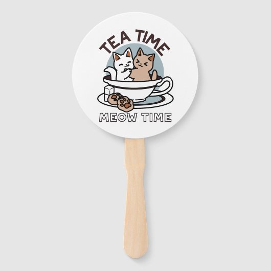 Éventail Tea Time Meow Time - Cute Cat and Tea Design (Devant)