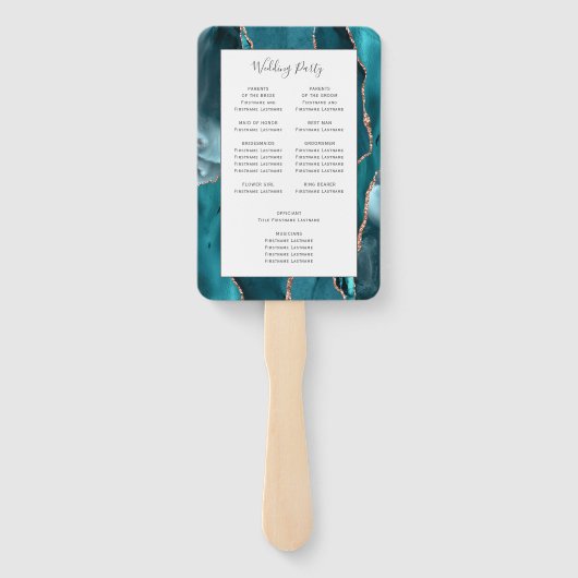Éventail Teal Rose Gold Agate White Wedding Program (Dos)