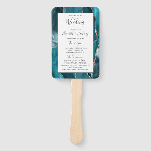 Éventail Teal Rose Gold Agate White Wedding Program (Devant)