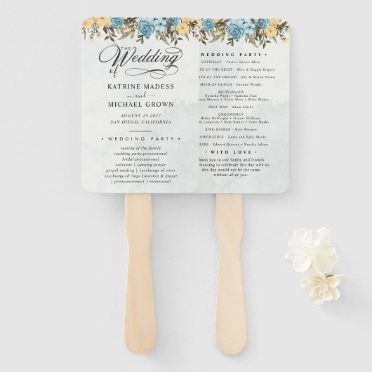 Éventail Teal Wedding Program Hand Fan (Devant et derrière)