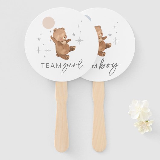 Éventail Teddy Bear Balloon Genre Reveal - Ventilateur (Devant et derrière)