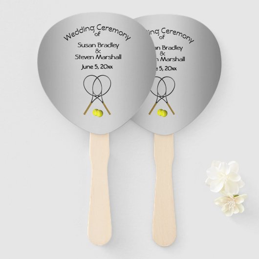 Éventail Tennis Thème Mariage Silver Hand Fan (Devant et derrière)