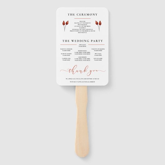 Éventail Terracotta Aquarelle Floral Wedal Programme Fans (Dos)