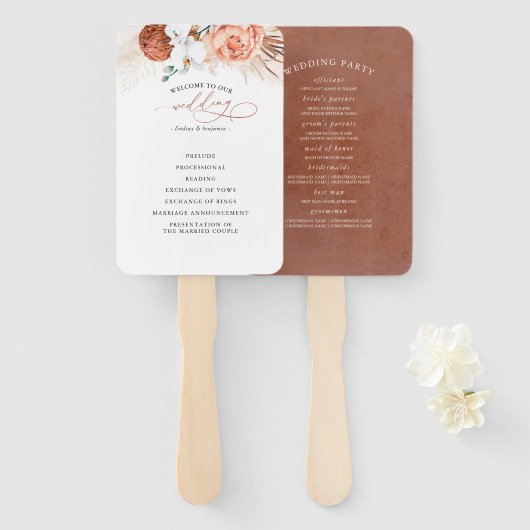 Éventail Terracotta Floral Wedding Programme (Devant et derrière)