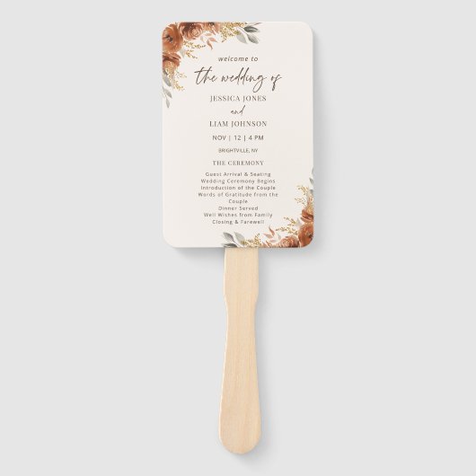 Éventail Terracotta Rust Fall Floral Wedding Programme (Devant)