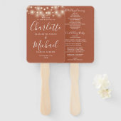 Éventail Terracotta String Lights Script Wedding Programme (Devant et derrière)