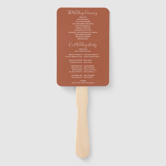 Éventail Terracotta String Lights Script Wedding Programme (Dos)