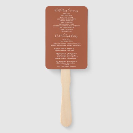 Éventail Terracotta String programme de mariage (Dos)