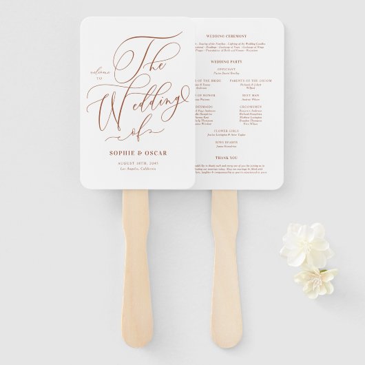 Éventail Terracotta Whimsical Calligraphie Programmes de ma (Devant et derrière)