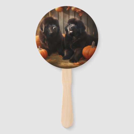 Éventail Terre-Neuve Chiot Automne Citrouille de plaisir (Dos)