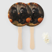 Éventail Terre-Neuve Chiot Automne Citrouille de plaisir (Devant et derrière)