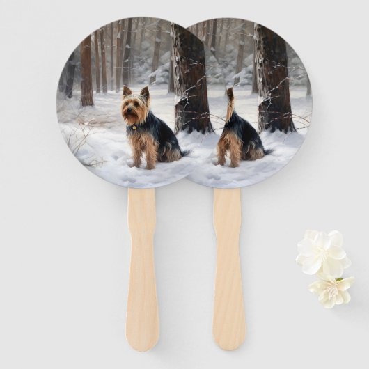 Éventail Terrier Soyeux Qu'il neige Noël (Devant et derrière)