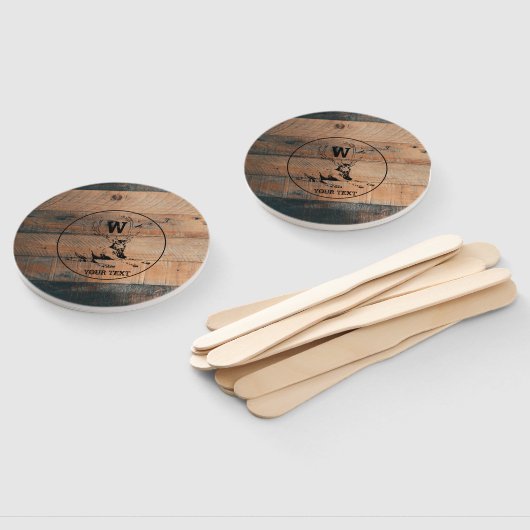 Éventail Texture en bois rustique et monogramme de cerfs su (Non-assemblé)