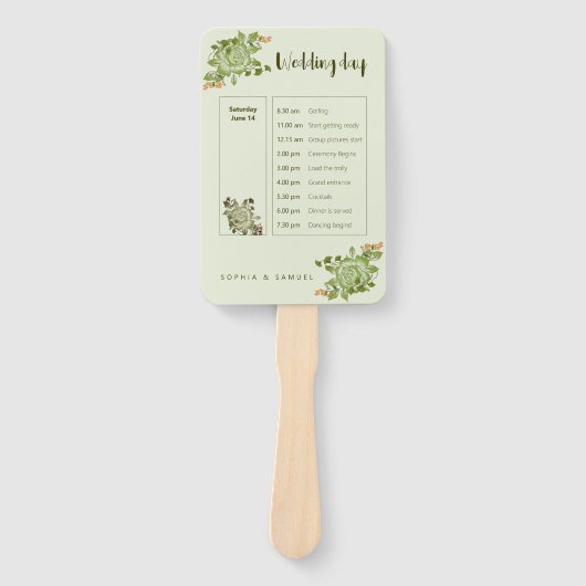 Éventail Thème de Mariage Floral Rose vert (Devant)