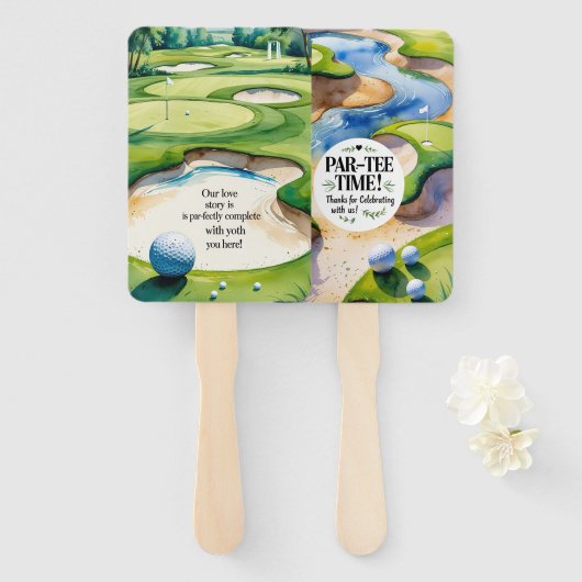 Éventail Thème Mariage de golf (Devant et derrière)