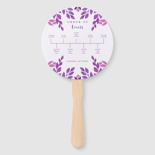 Éventail Thème Mariage Feuille violet (Devant)