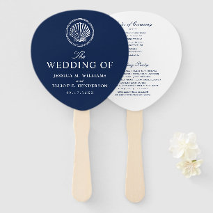 Éventail Thème nautique Mariage Seashell Custom Navy