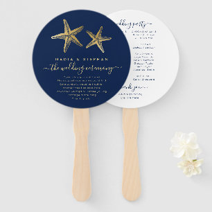 Éventail Thème nautique Mariage Starfish Gold Marine Bleu