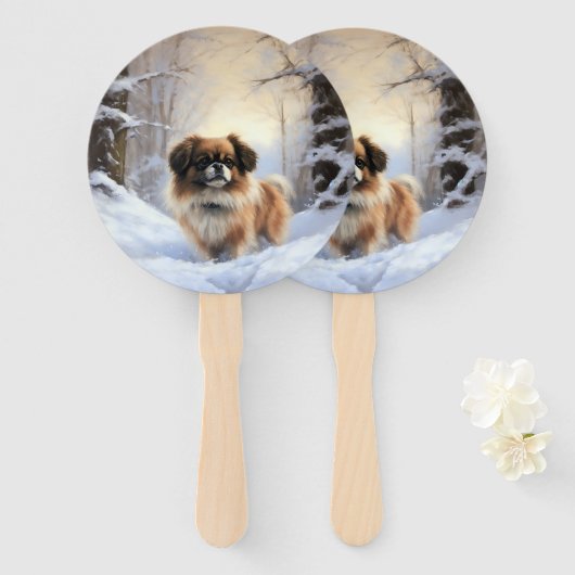 Éventail Tibetan Spaniel Qu'il neige Noël (Devant et derrière)