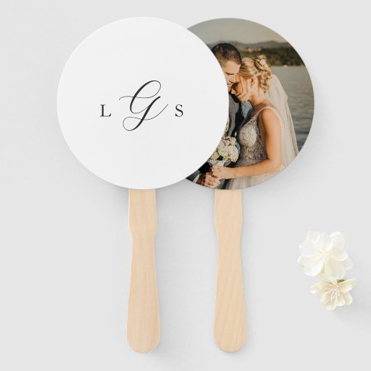 Éventail Timeless Black and White Monogram Elegant Wedding (Devant et derrière)