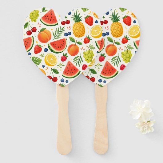 Éventail Tissu à motif de fruits d'été | Pastèque tropicale (Devant et derrière)