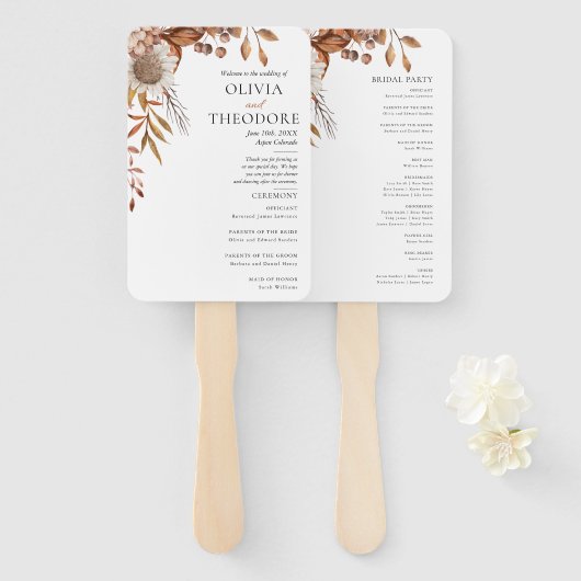 Éventail Tomber amoureux | Boho Flowers Programme de mariag (Devant et derrière)