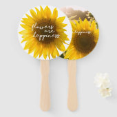 Éventail Tournesol citation "Les fleurs sont du bonheur" (Devant et derrière)