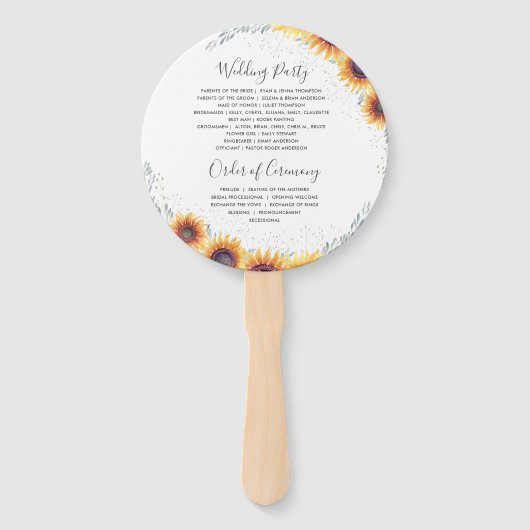 Éventail Tournesol Fleurir | Programme de Mariage (Dos)