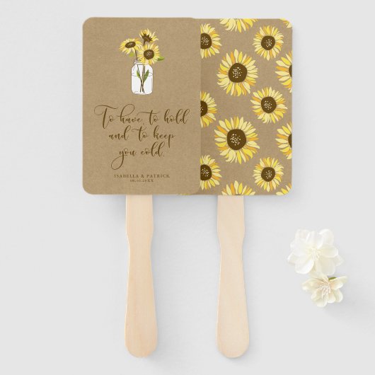 Éventail Tournesols en papier Kraft rustique sur Mariage Ma (Devant et derrière)