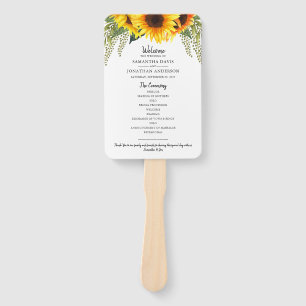Éventail Tournesols rustiques   Programme de mariage aquare