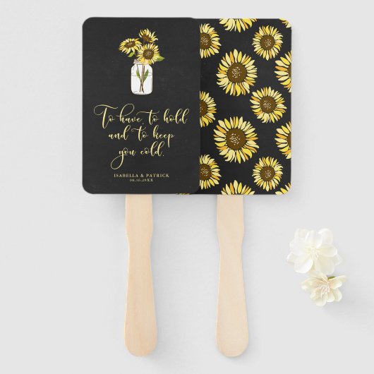 Éventail Tournesols sur Ardoise Rustique dans un Mariage av (Devant et derrière)