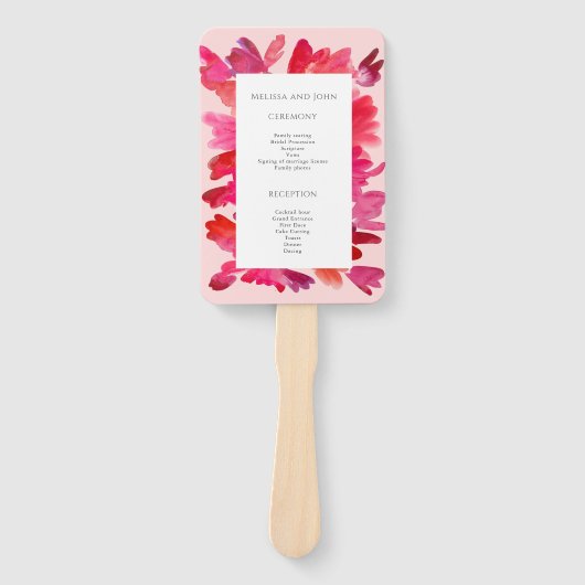 Éventail Toute l'Aquarelle d'amour rose rouge (Devant)