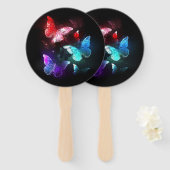 Éventail Trois papillons brillants sur l'arrière - plan de (Devant et derrière)