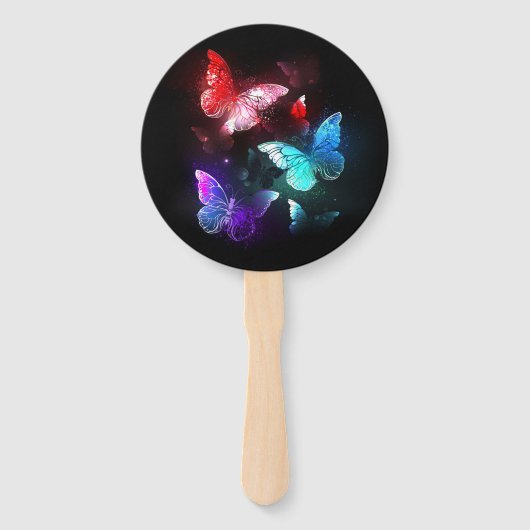 Éventail Trois papillons brillants sur l'arrière - plan de (Devant)