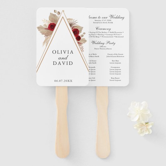 Éventail Tropical Bourgogne Rose Garden Wedding Programme (Devant et derrière)