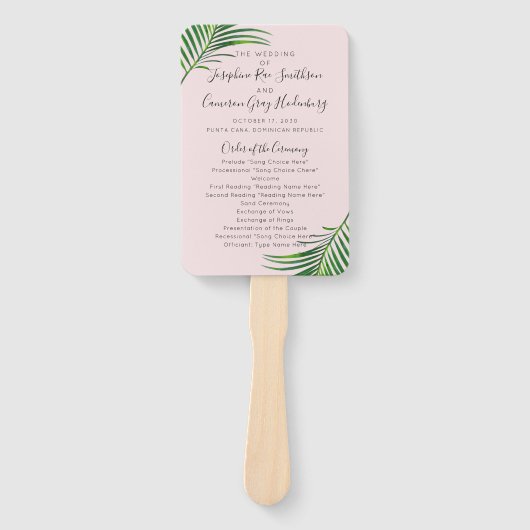 Éventail Tropical Pink Palm Feuille Beach Wedding Programme (Devant)