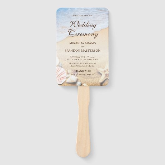 Éventail Tropical Starfish Shells Beach Wedding Programme V (Devant)