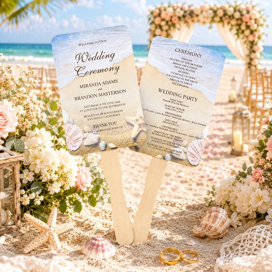 Éventail Tropical Starfish Shells Beach Wedding Programme V