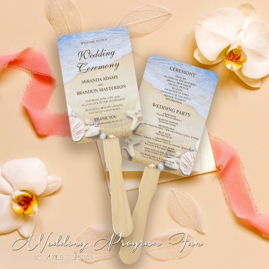 Éventail Tropical Starfish Shells Beach Wedding Programme V