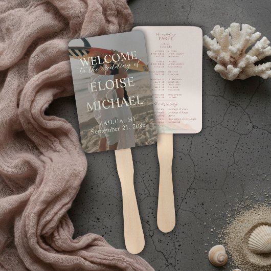 Éventail Tropical Sunset Island Wedding Photo Program Fan