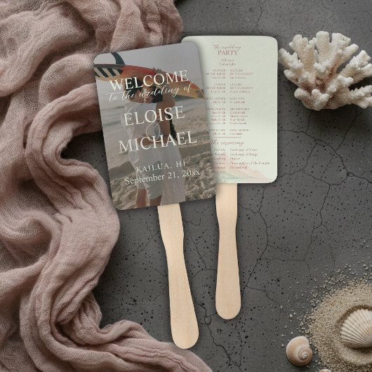 Éventail Tropical Sunset Island Wedding Photo Program Fan
